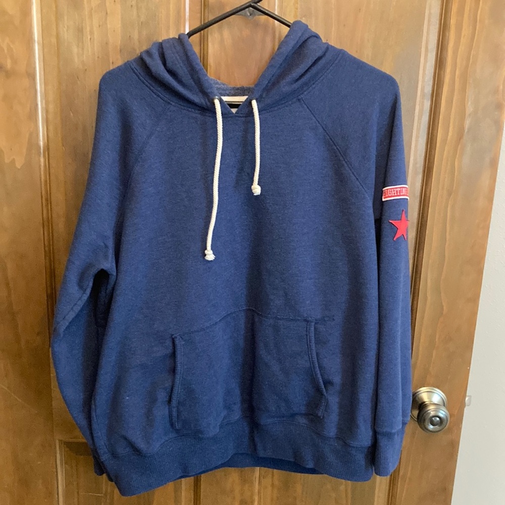 Old Navy Hoodie XL Navy Blue Heather w/ Red Patches